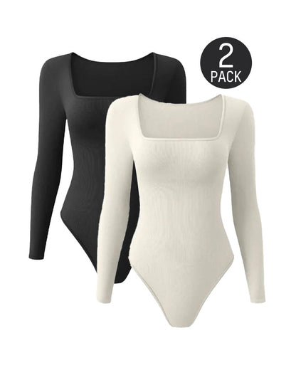 Ribbed Square Neck Long Sleeve Bodysuit